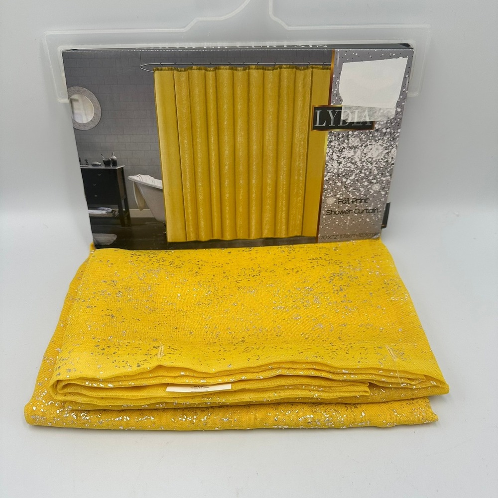 Sally Bath Collection Lydia Shower Curtain 70x72 Yellow Silver Foil Print Glam